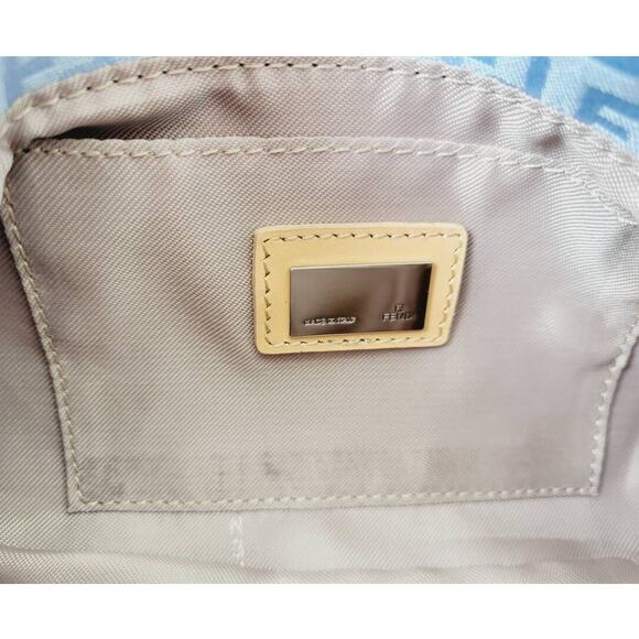 Authentic FENDI Mamma Zucca Bucket Baguette Pastel Blue Flap Bag Purse Tote FF - Picture 7 of 10